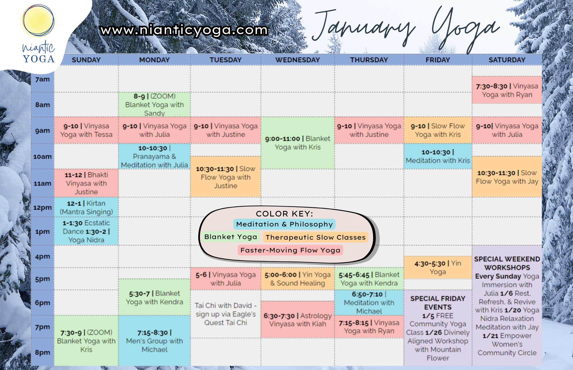 Class Schedule Niantic Yoga